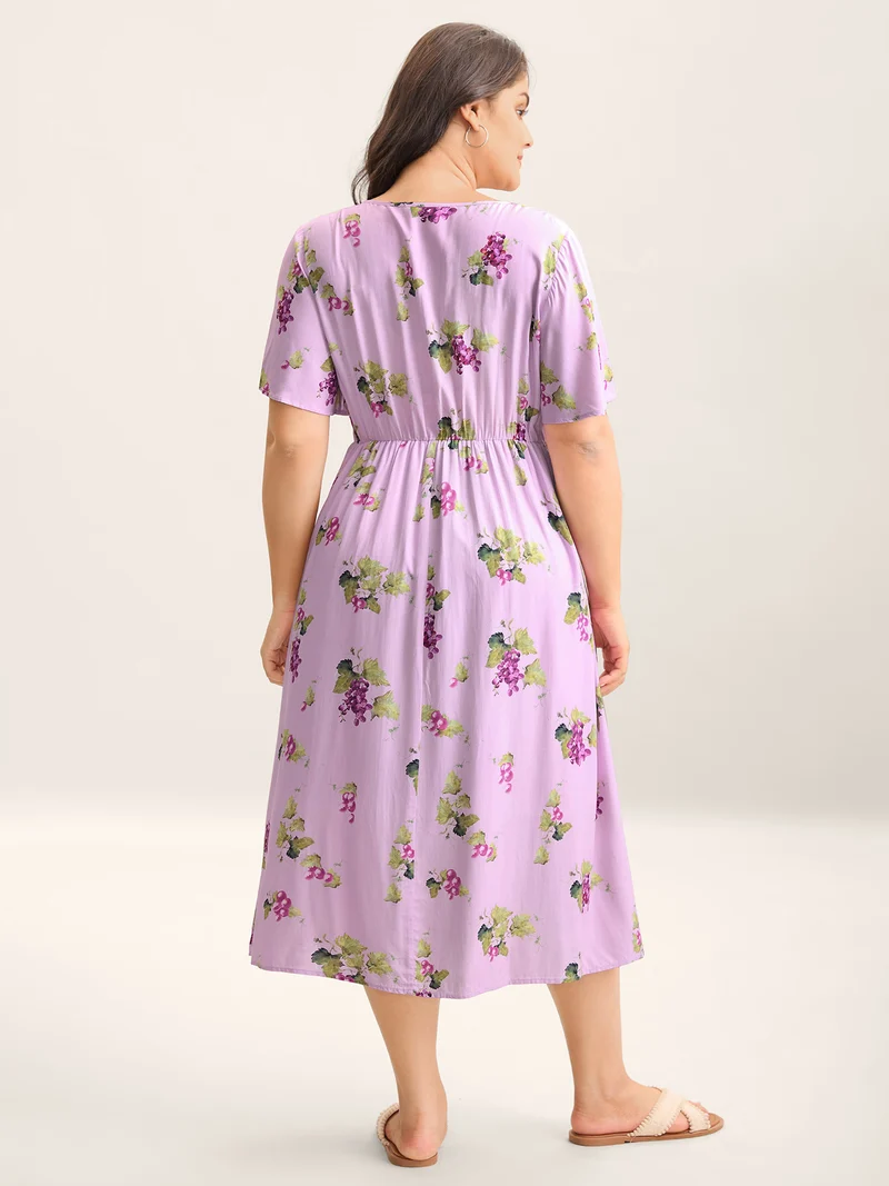 Fruity Floral Print Toothpick Pleat Maxi Dress