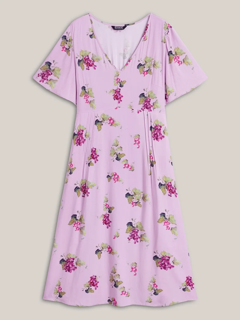 Fruity Floral Print Toothpick Pleat Maxi Dress