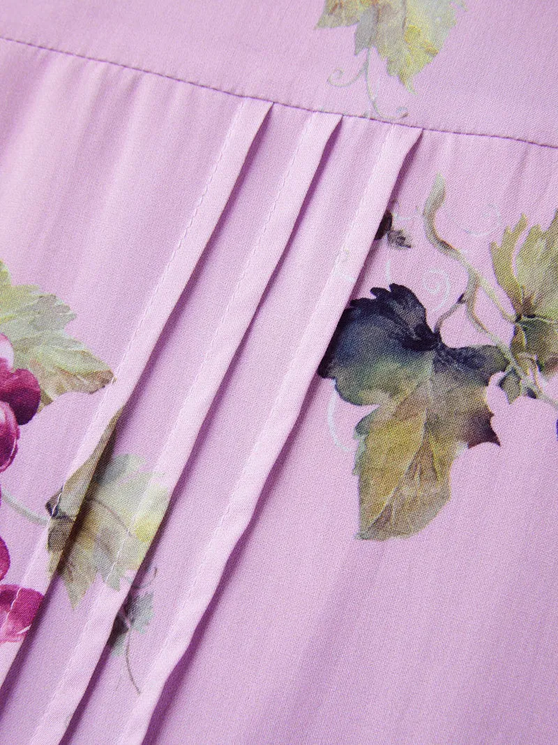 Fruity Floral Print Toothpick Pleat Maxi Dress