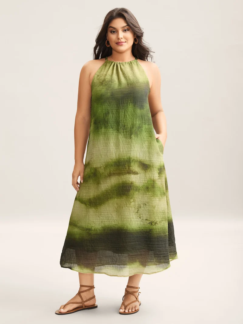 Tie-Dye Pattern Pockets Midi Dress