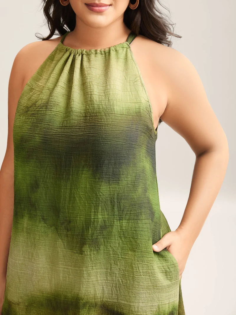Tie-Dye Pattern Pockets Midi Dress