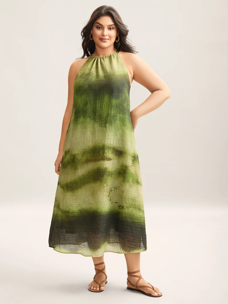 Tie-Dye Pattern Pockets Midi Dress