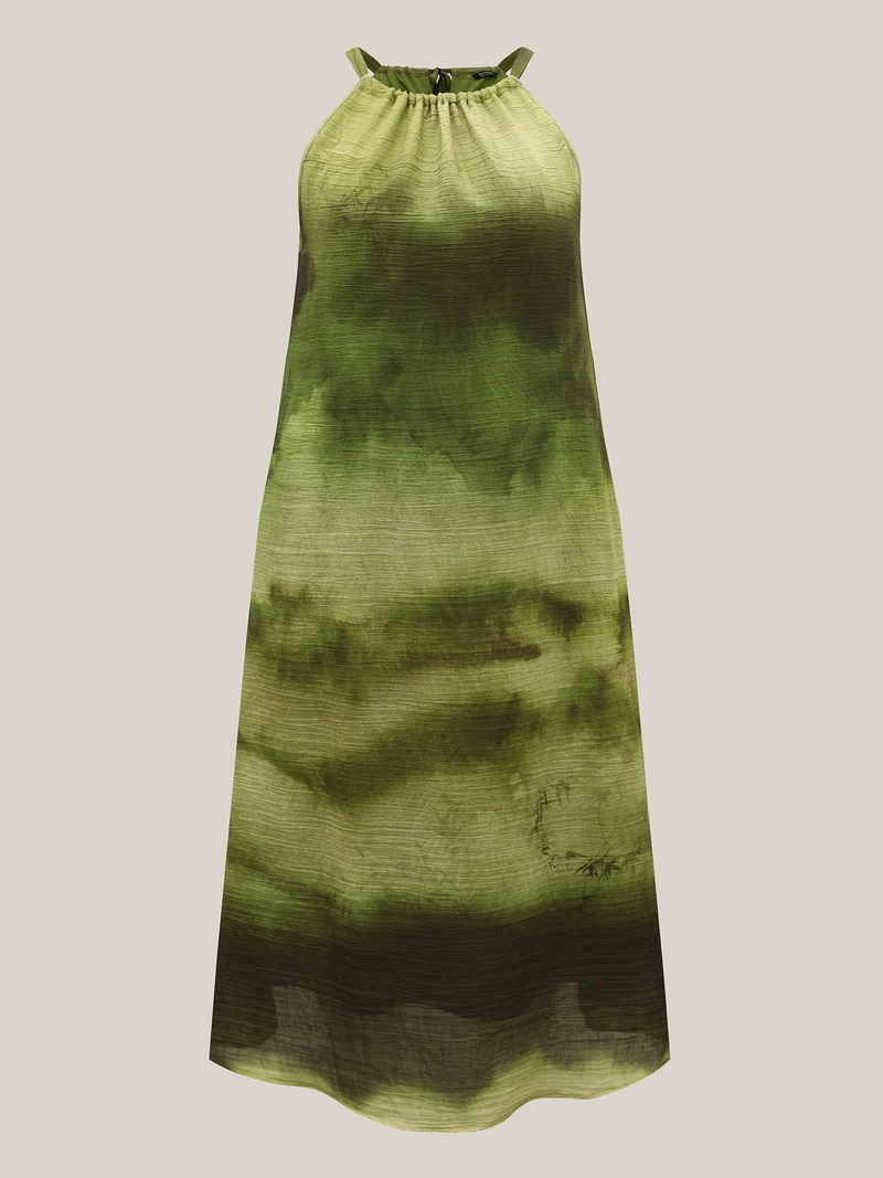 Tie-Dye Pattern Pockets Midi Dress
