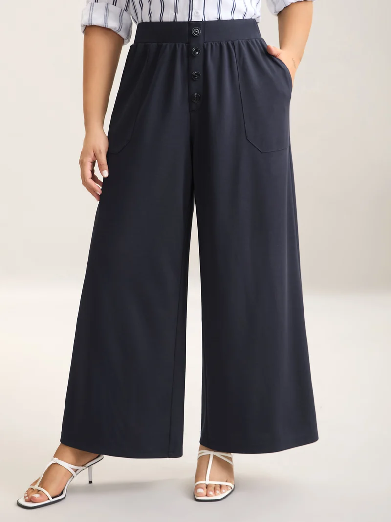 Button Front Wide-Leg Pants