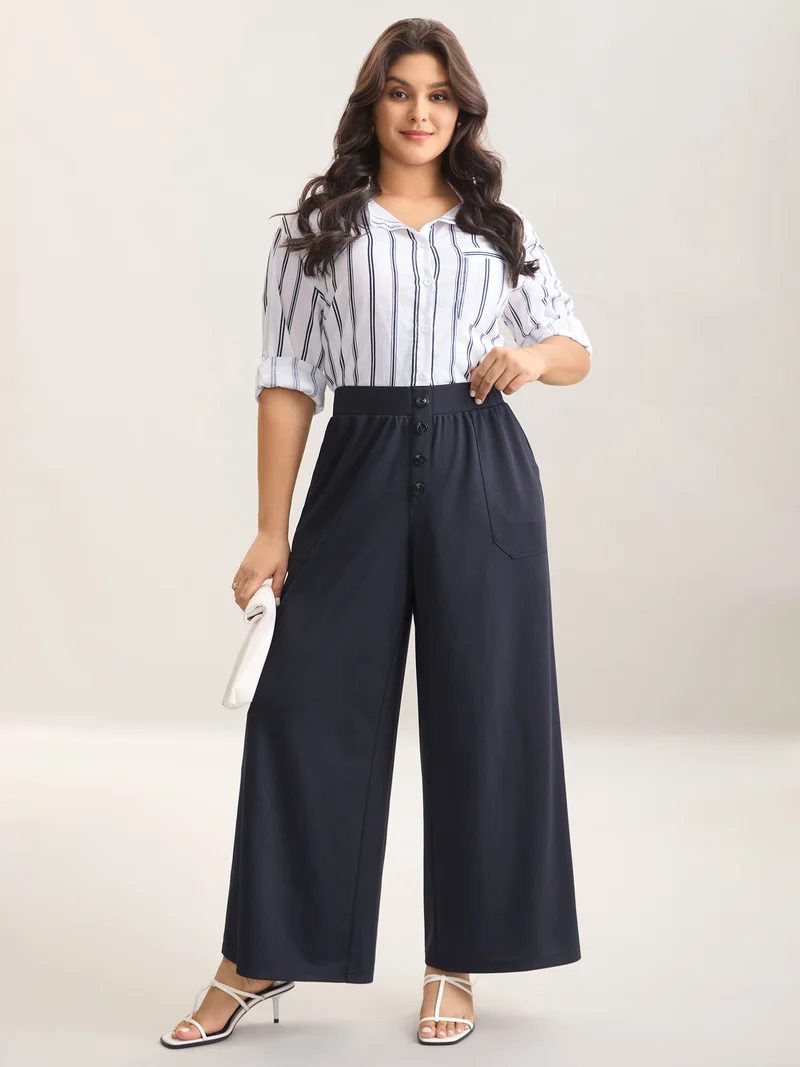 Button Front Wide-Leg Pants