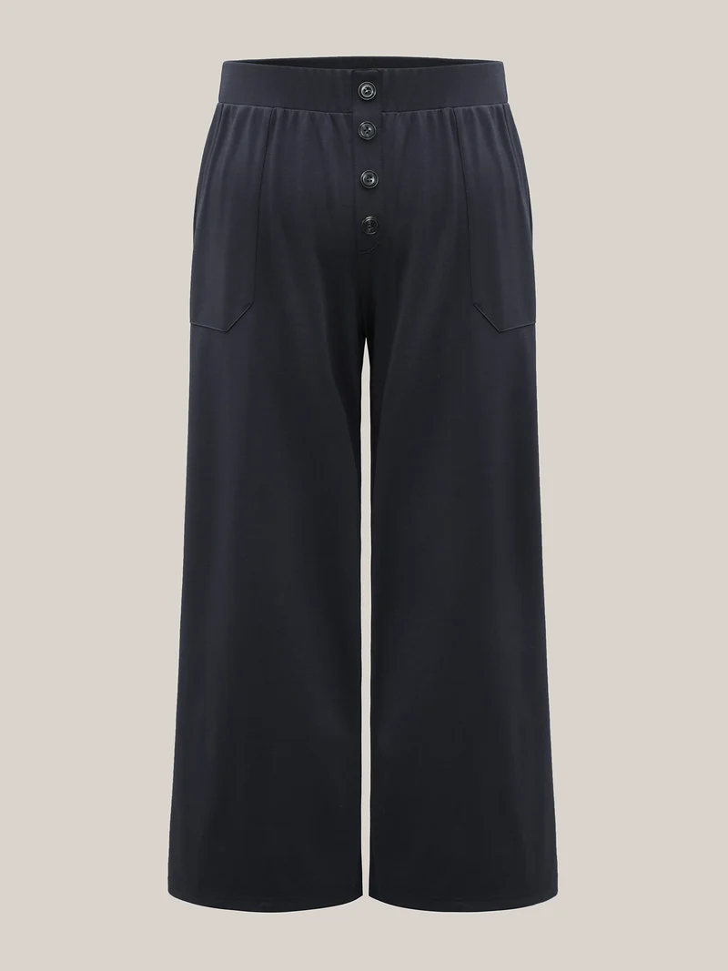Button Front Wide-Leg Pants