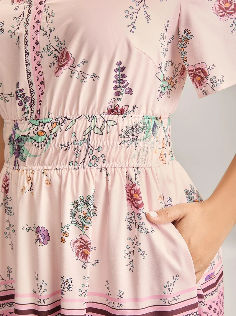 Floral Print Waist Defining Midi Dress