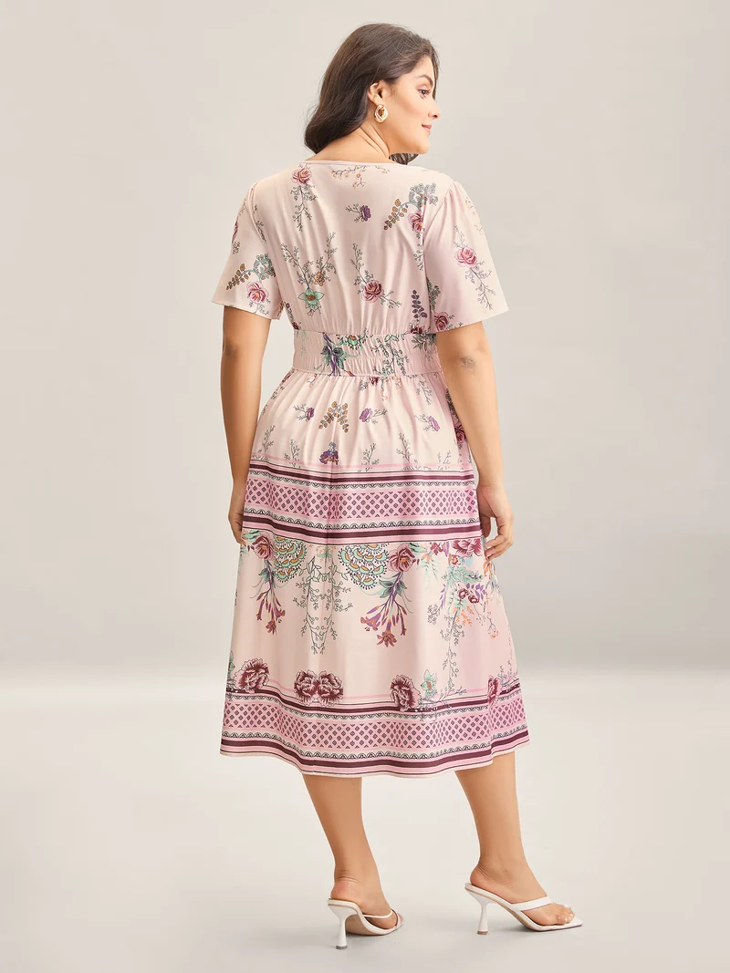 Floral Print Waist Defining Midi Dress