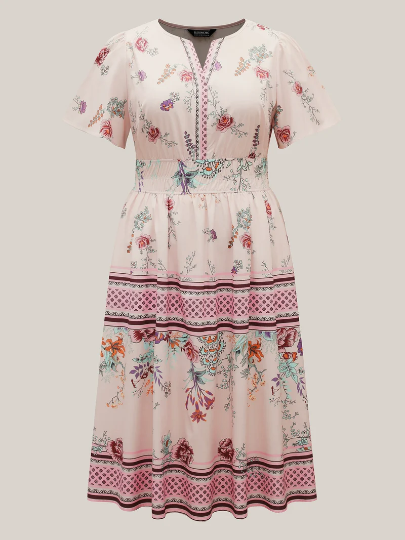 Floral Print Waist Defining Midi Dress