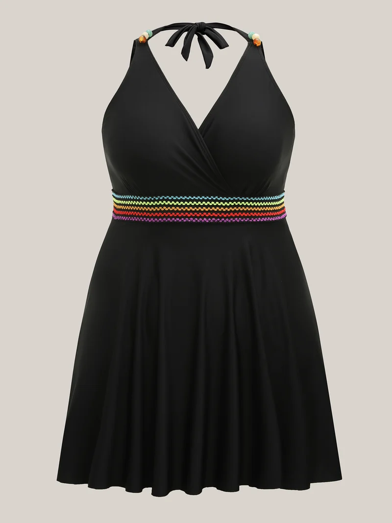 Colorful Webbed Pockets Adjustable Swim Dress