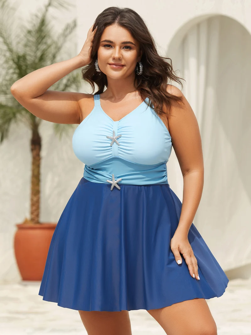 Anti-Float Ties Detachable Starfish Brooch Swim Dress