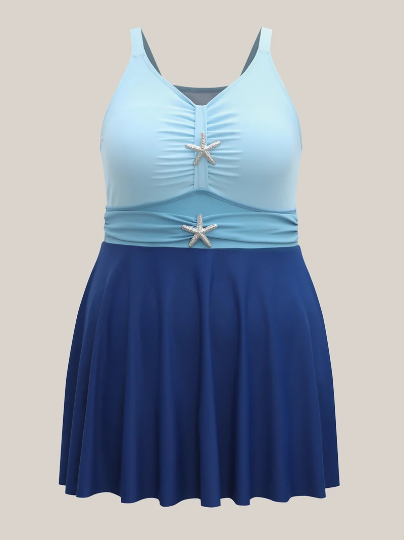 Anti-Float Ties Detachable Starfish Brooch Swim Dress