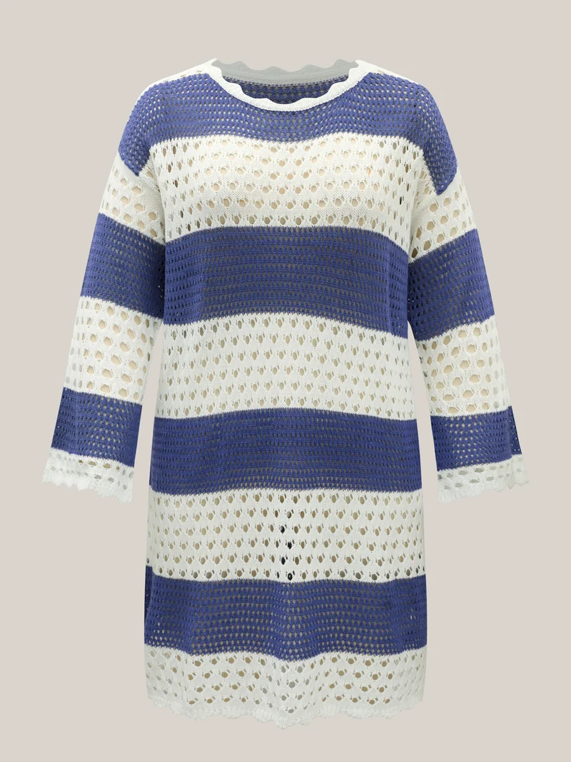 Striped Cut-Out Color Contrast Swim Cover-Up