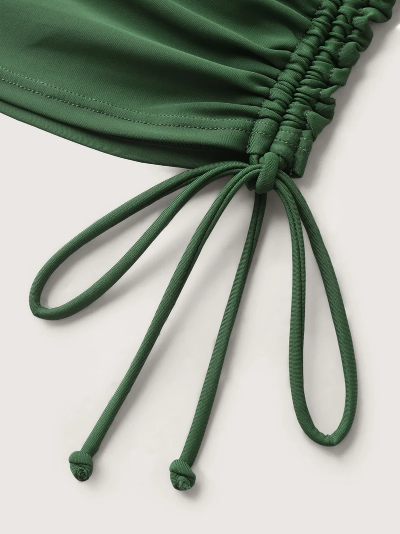 Zipper Drawstring Detail Solid Swim Top