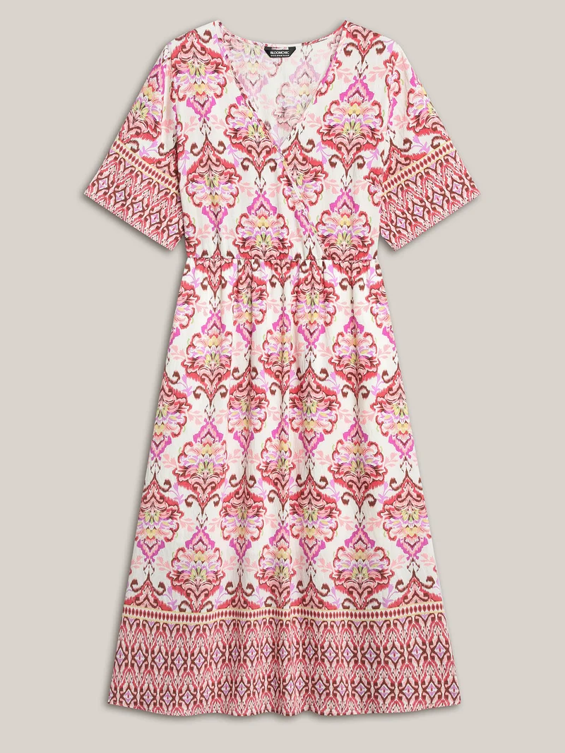 Ornate Print Surplice Pockets Maxi Dress