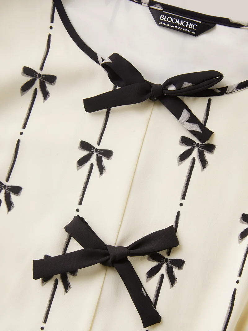 Bow Detail Printed Color Contrast Blouse