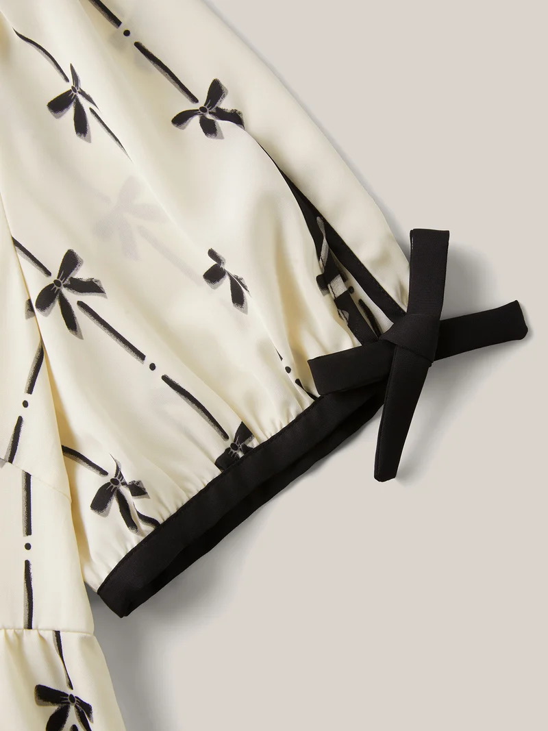 Bow Detail Printed Color Contrast Blouse
