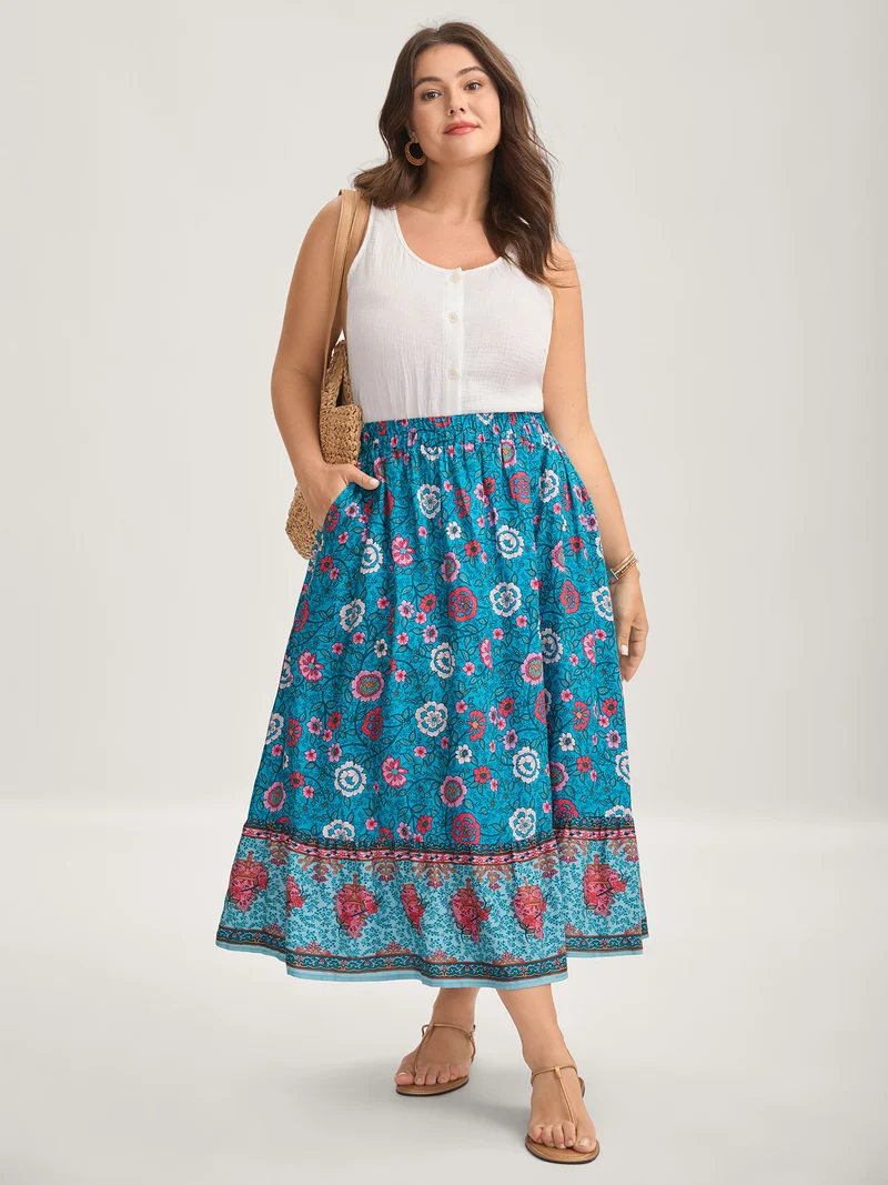 Floral Fun Wide-Waist Maxi Skirt