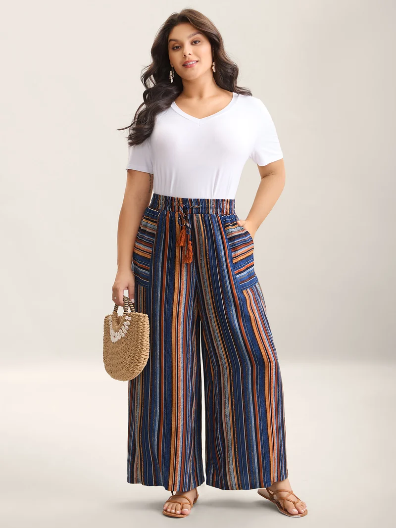 Boho Stripes Drawstring Wide-Leg Pants