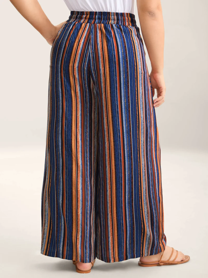 Boho Stripes Drawstring Wide-Leg Pants