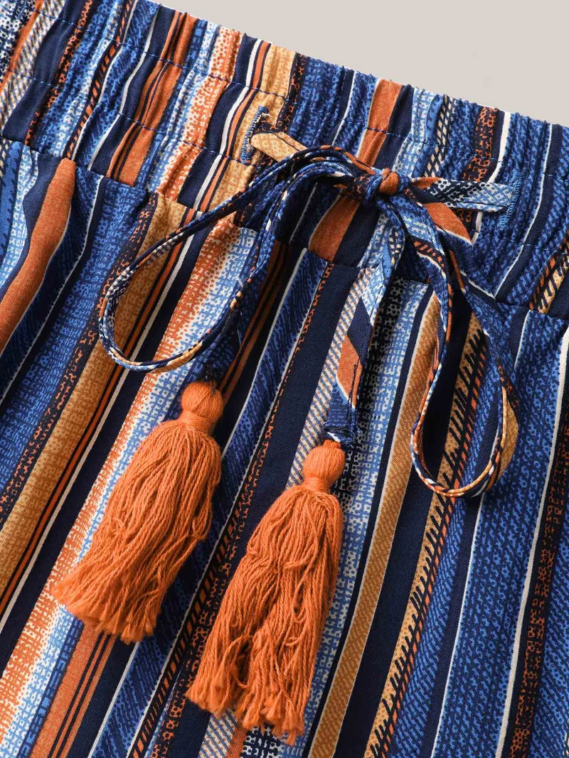 Boho Stripes Drawstring Wide-Leg Pants