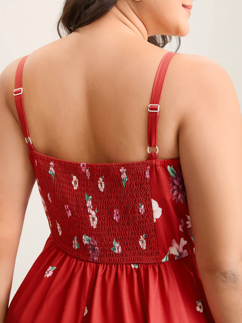 Blooming Flowers V Neck Pockets Dress