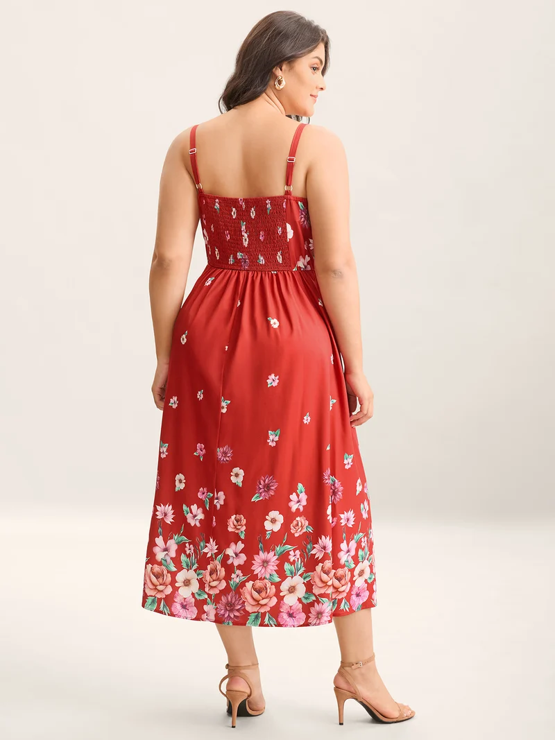 Blooming Flowers V Neck Pockets Dress