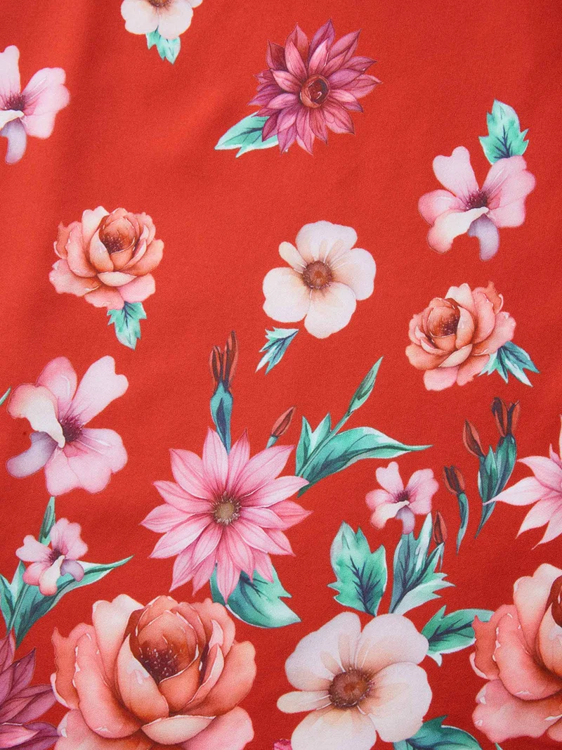 Blooming Flowers V Neck Pockets Dress