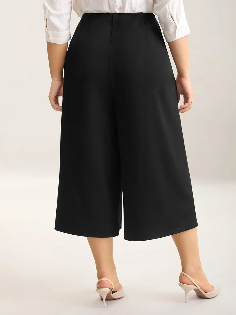 Stretch Woven Wide-Leg Pull-On Pants