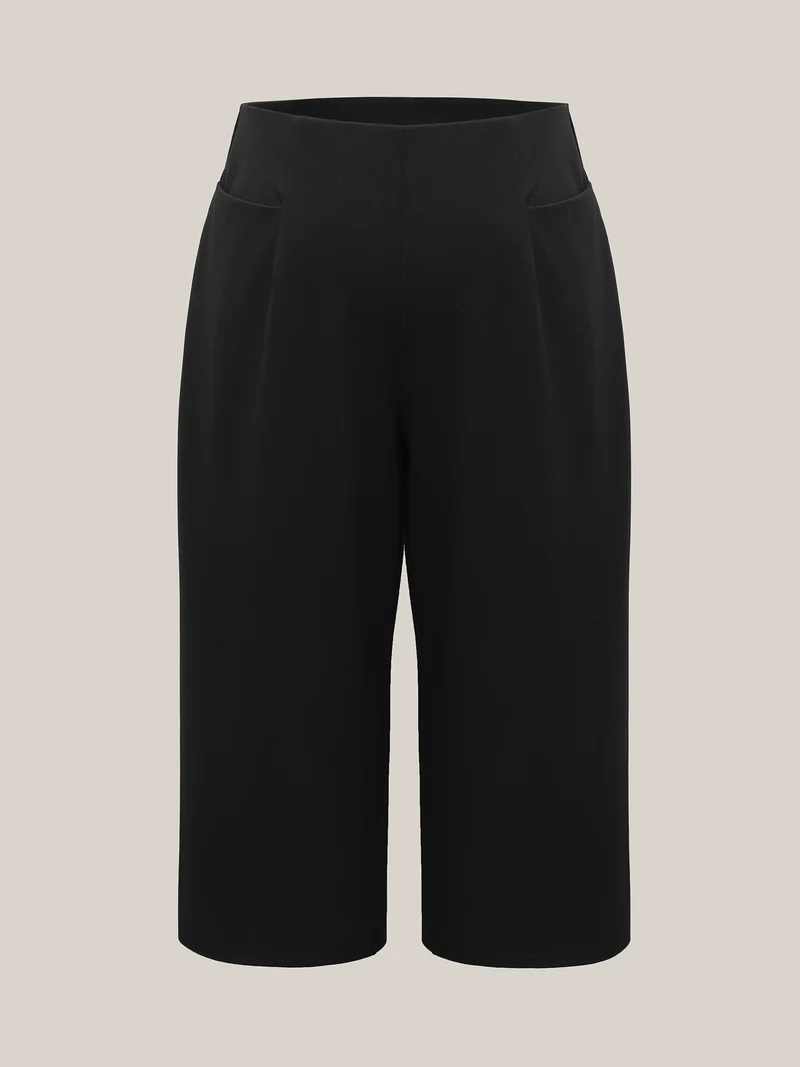 Stretch Woven Wide-Leg Pull-On Pants