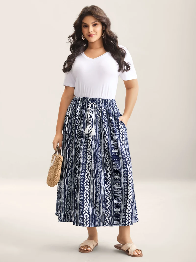 Boho Stripes Shirred Waist Maxi Skirt