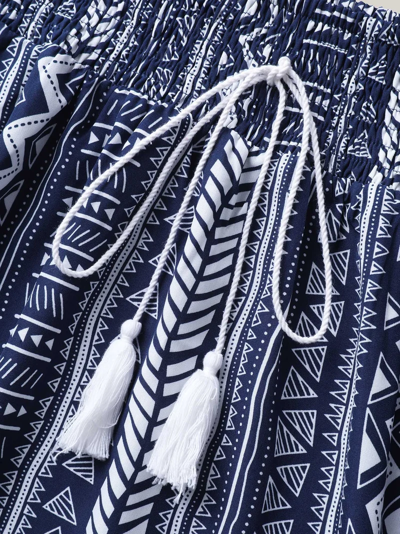 Boho Stripes Shirred Waist Maxi Skirt