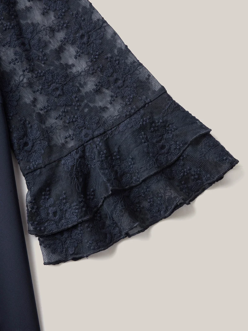 Sheer Textured Sleeve V-Neck Blouse