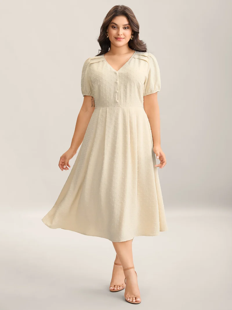 Shoulder Pleats Textured Button Maxi Dress