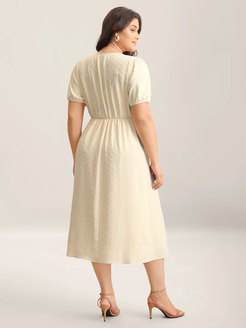 Shoulder Pleats Textured Button Maxi Dress