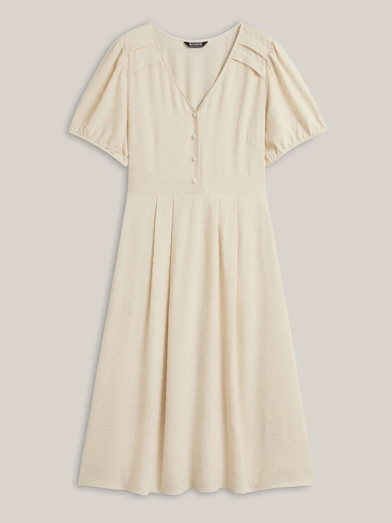 Shoulder Pleats Textured Button Maxi Dress