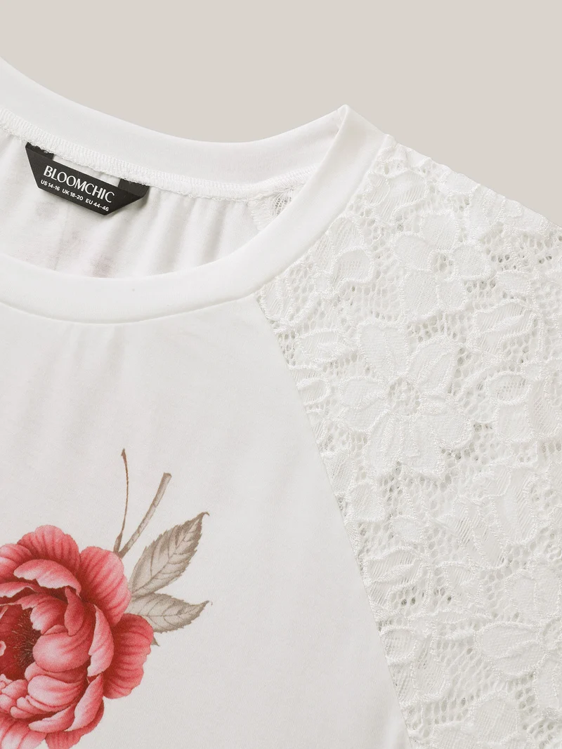 Lace Sleeve Layered Floral T-Shirt