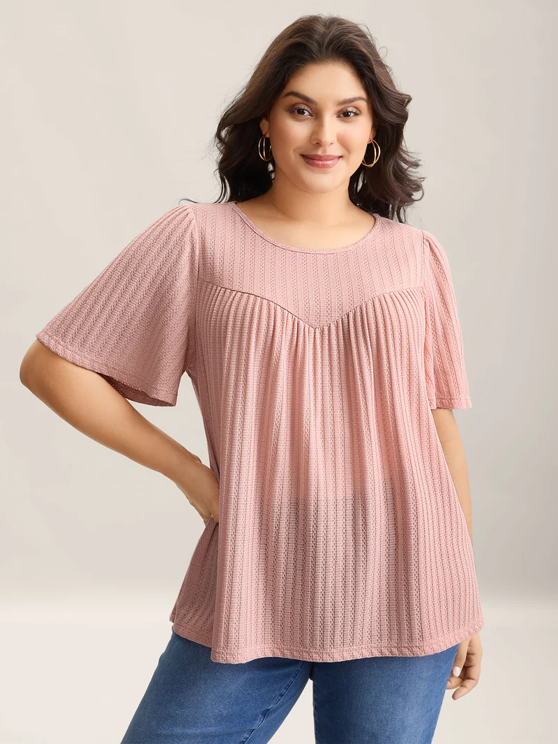 Waffle Lotus Leaf Sleeve Flowy T-Shirt