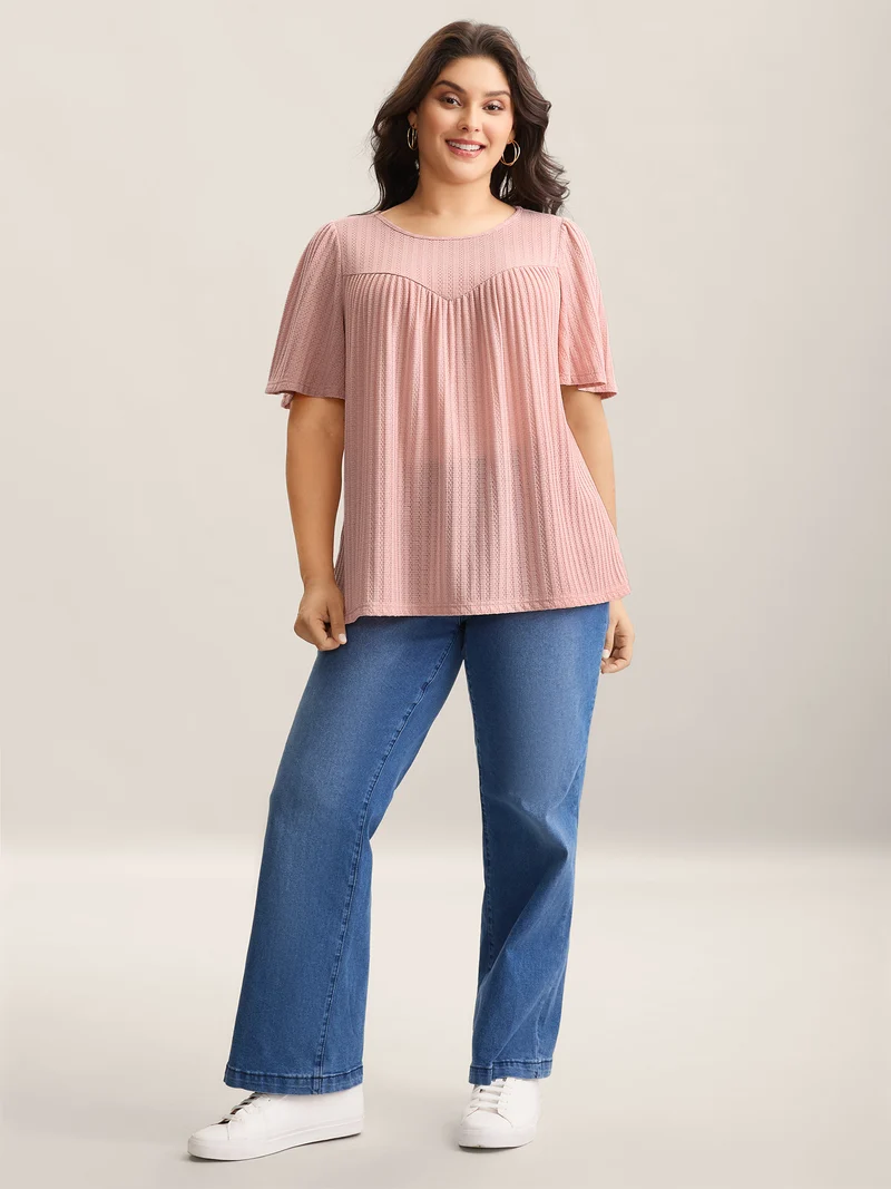 Waffle Lotus Leaf Sleeve Flowy T-Shirt