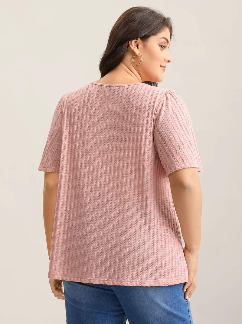 Waffle Lotus Leaf Sleeve Flowy T-Shirt