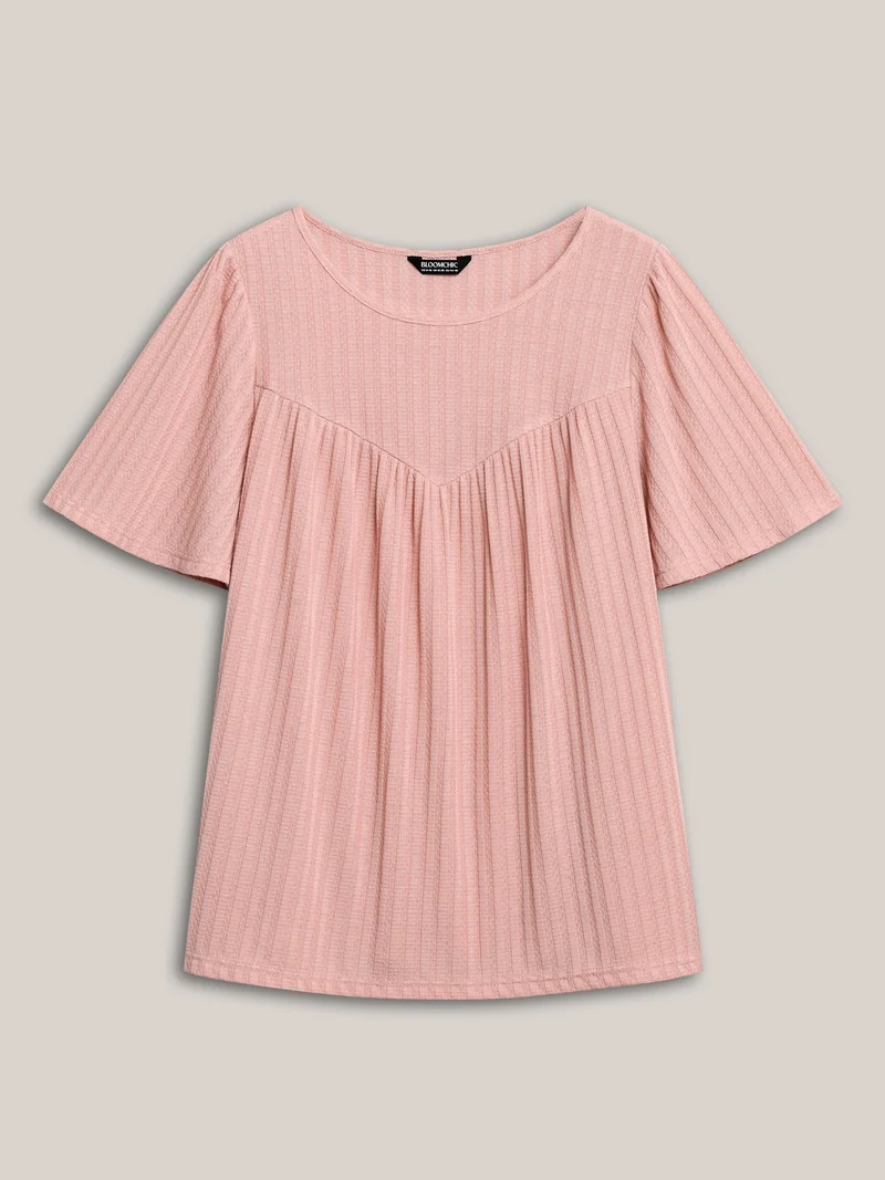 Waffle Lotus Leaf Sleeve Flowy T-Shirt