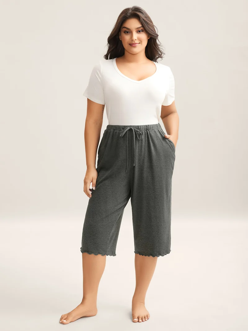 Supersoft Scalloped Hem Straight-Fit Lounge Bottoms