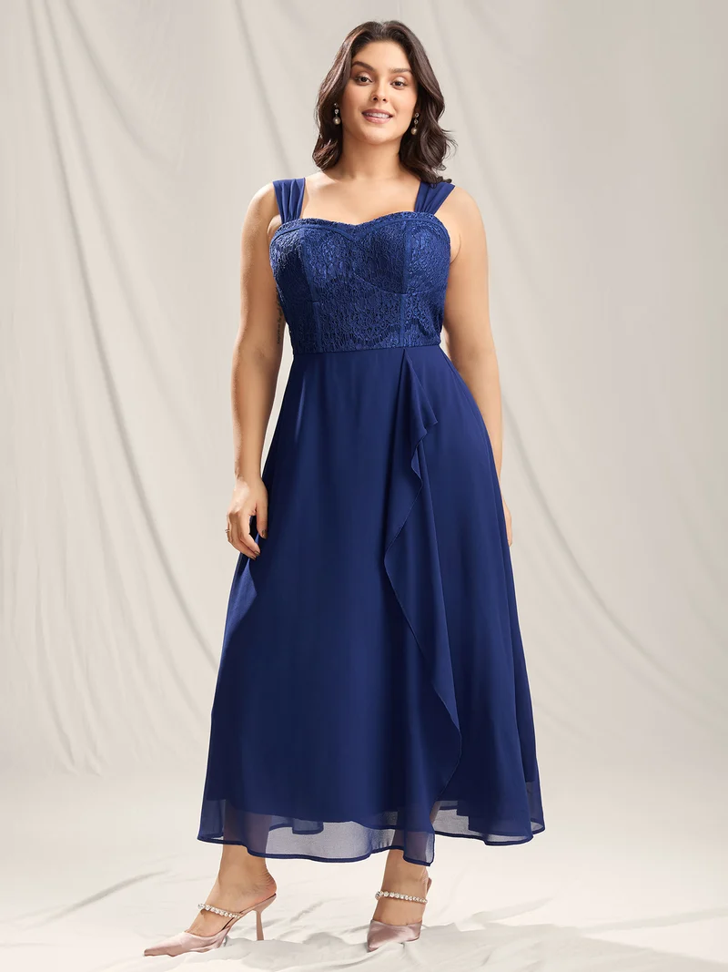 Lace Corset Flared Hem Midi Dress