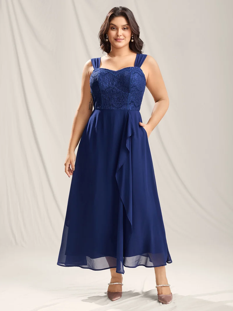 Lace Corset Flared Hem Midi Dress