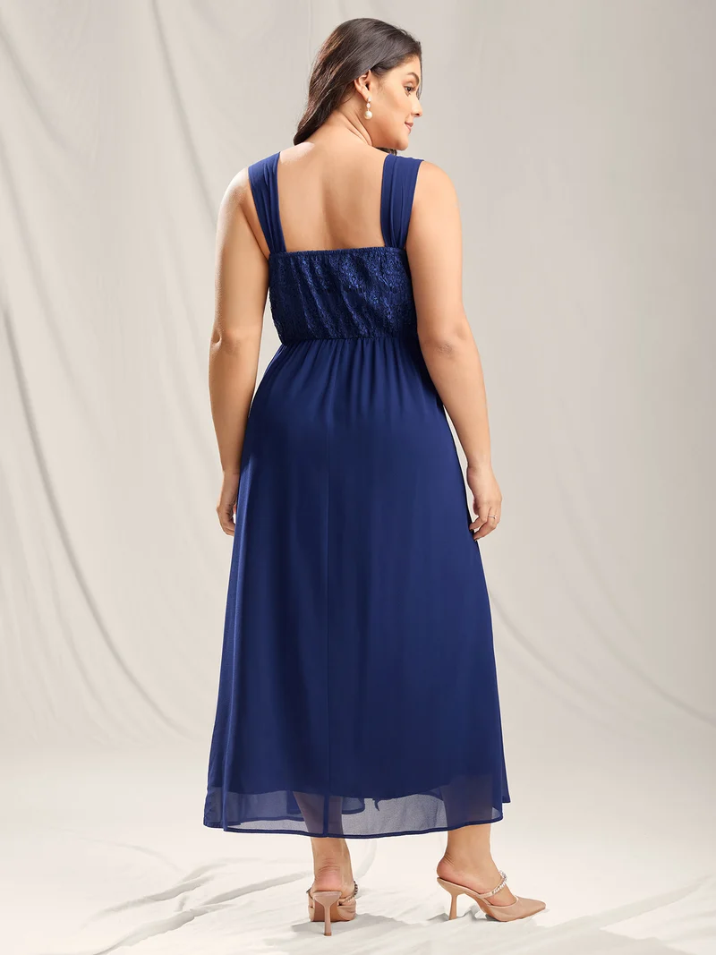 Lace Corset Flared Hem Midi Dress