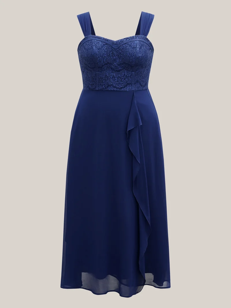 Lace Corset Flared Hem Midi Dress