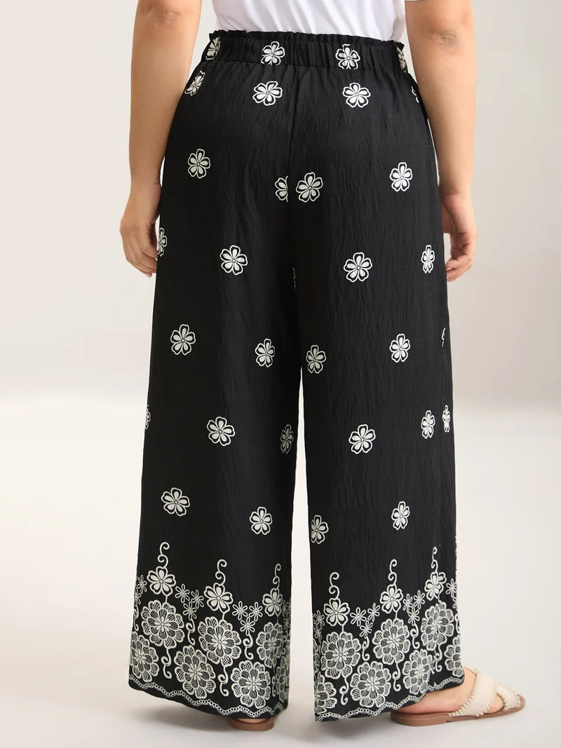 Boho Print Drawstring Wide-Leg Pants