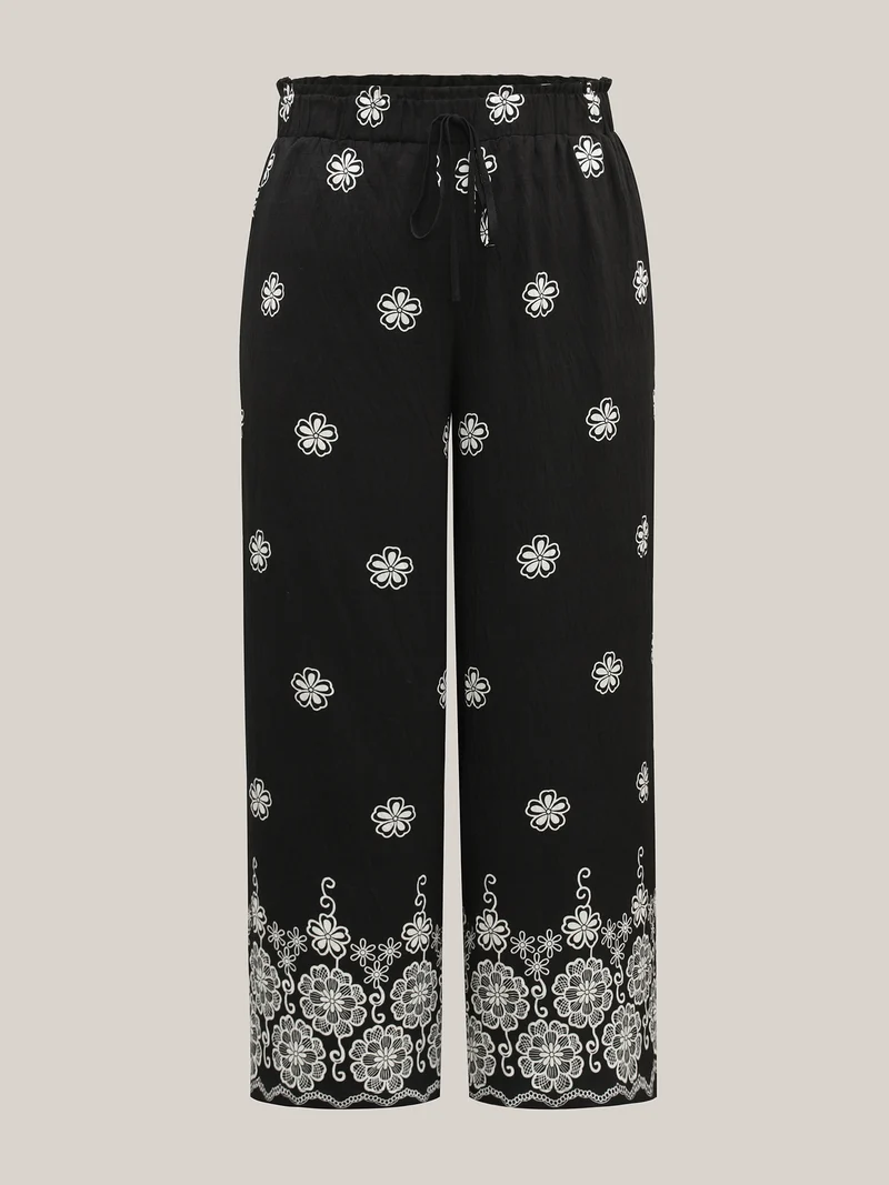 Boho Print Drawstring Wide-Leg Pants
