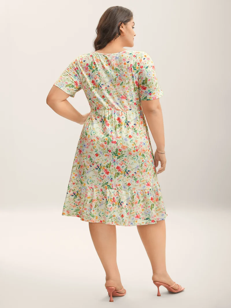 Ditsy Floral Print Waist Tie Midi Dress