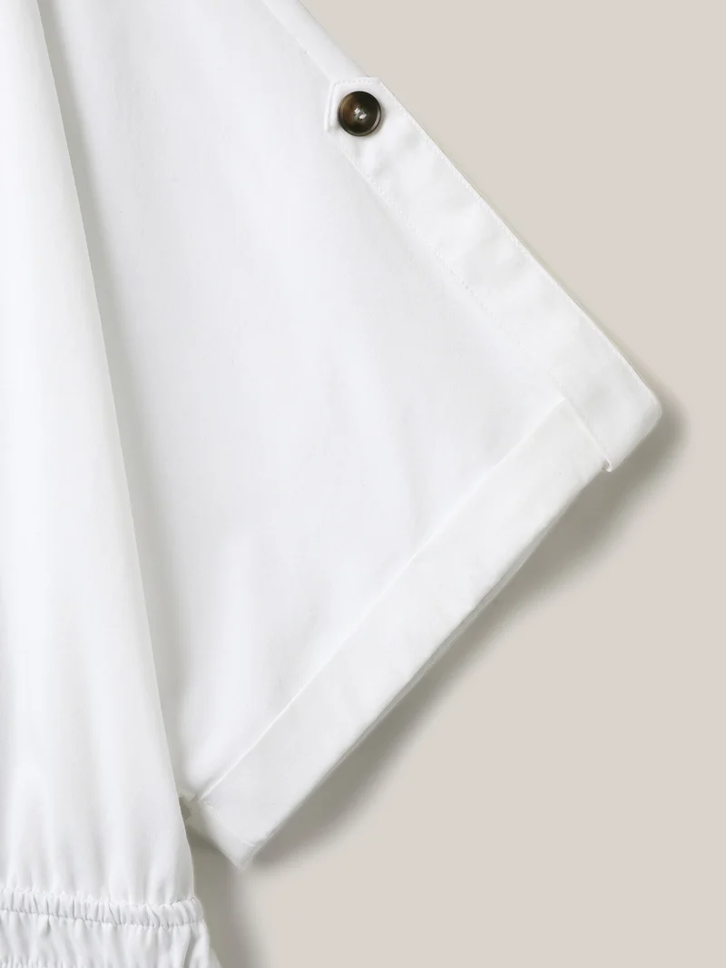 Woven Shirred Waist Solid Collar Midi Dress